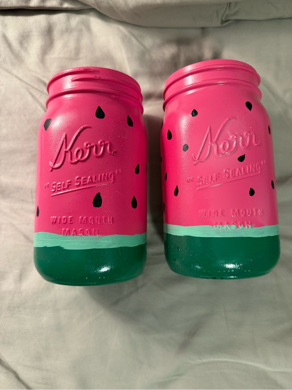 Kerr Mason Jar Pair - Pink & Green Watermelon Design